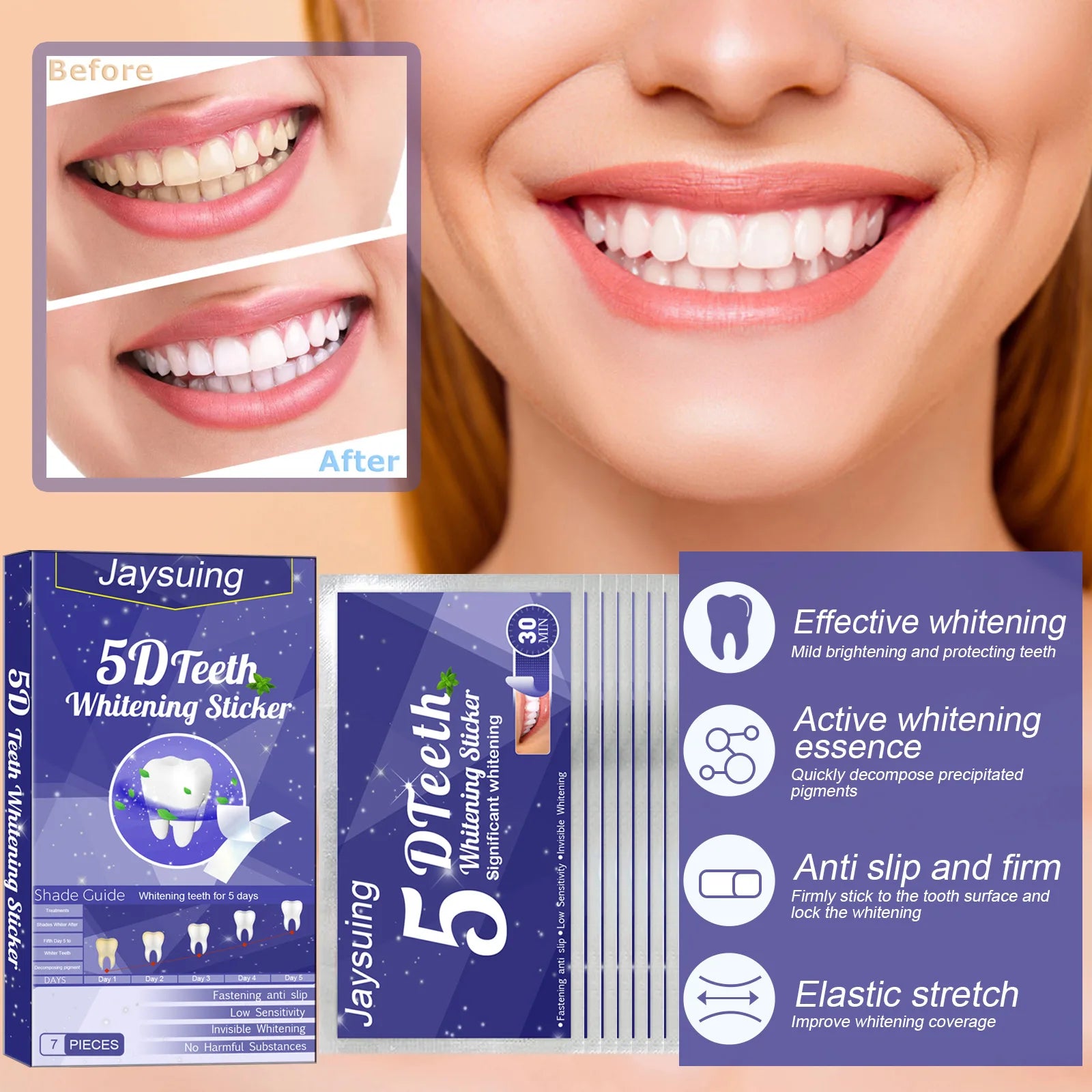 5D Teeth Whitening Strips Gel Remove Plaque Stains Cleaning Oral Hygiene Bleaching Dental Tools Fresh Breath Brighten Tooth Care